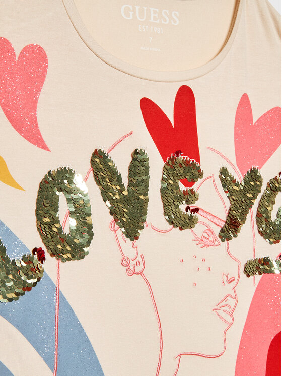 Guess Guess T-Shirt J3RI22 KAPO0 Μπεζ Regular Fit