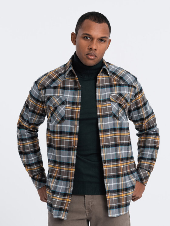 Ombre Ombre Košile OM-SHCS-0149 Šedá Slim Fit