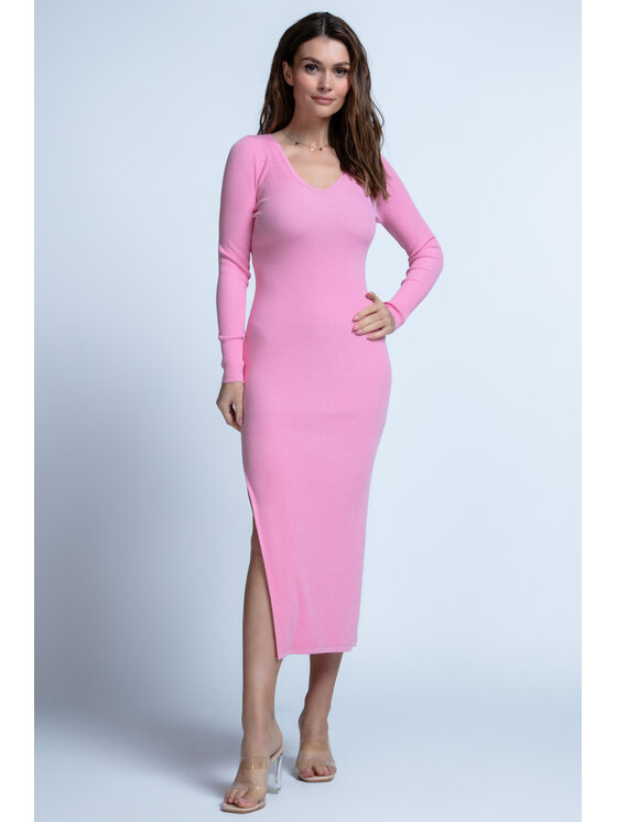 Fobya Fobya Sukienka dzianinowa F1847 Różowy Regular Fit