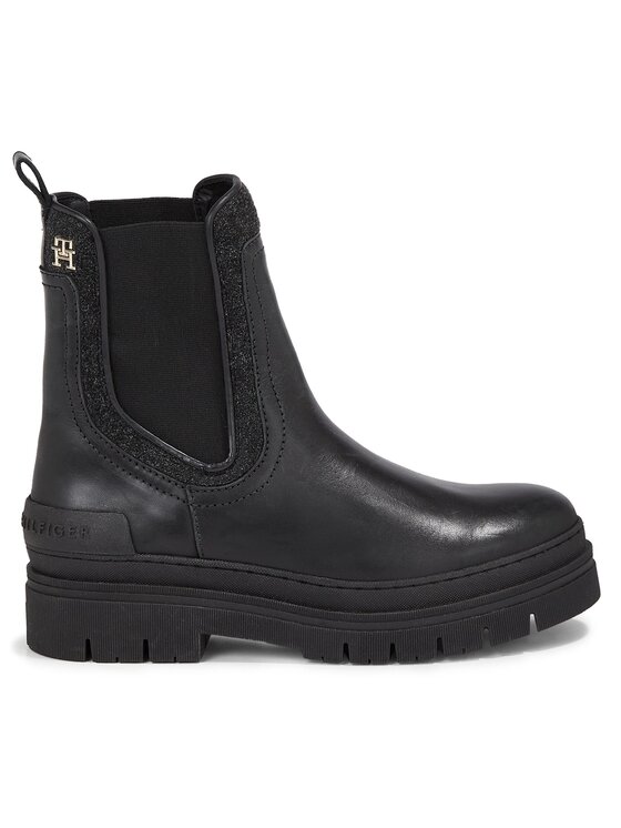 Tommy Hilfiger Tommy Hilfiger Členková obuv s elastickým prvkom Feminine Felt Chelsea Bootie FW0FW07655 Čierna