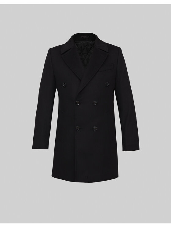 Borgio Borgio Płaszcz wełniany sortino_c Czarny Slim Fit