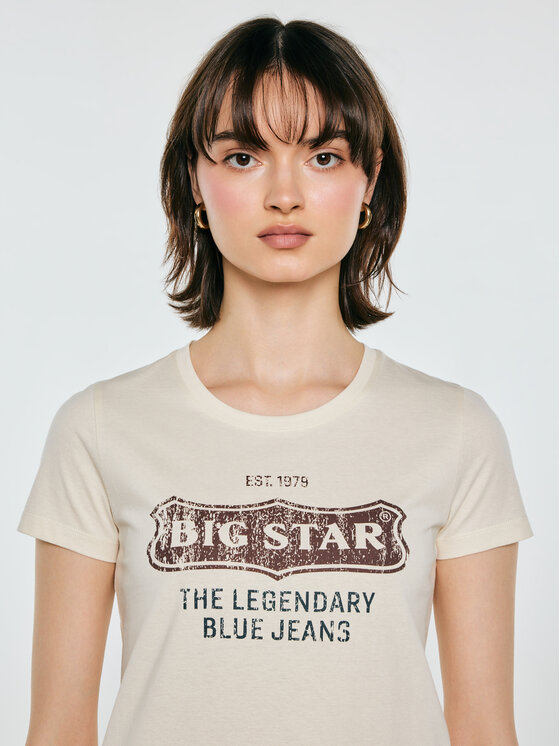 BIG STAR BIG STAR T-Shirt RISSMELNA Kremowy Basic Fit