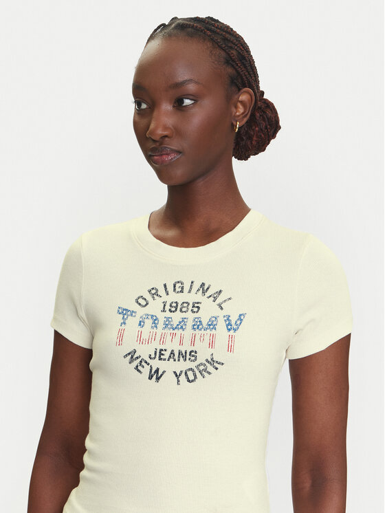 Tommy Jeans Tommy Jeans T-Shirt DW0DW21421 Kremowy Slim Fit