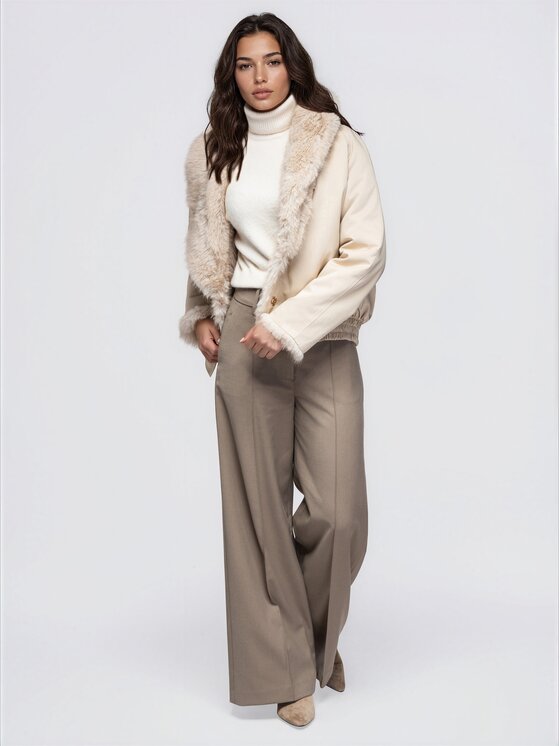 Ombre Ombre Futro OW-FR-E0010 Beżowy Relaxed Fit