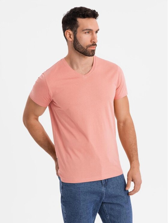 Ombre Ombre T-Shirt OM-TSBS-0237 Różowy Regular Fit
