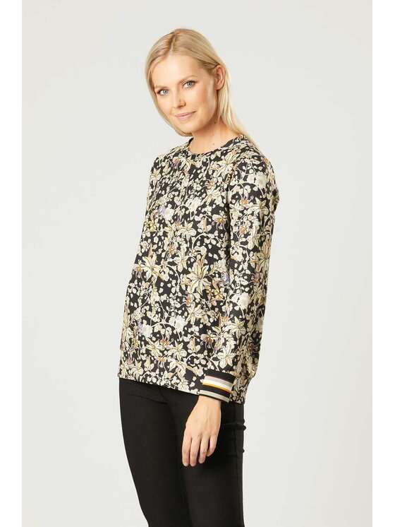 QUIOSQUE QUIOSQUE Blúzka BLACK FLOWER BLOUSE Čierna Regular Fit