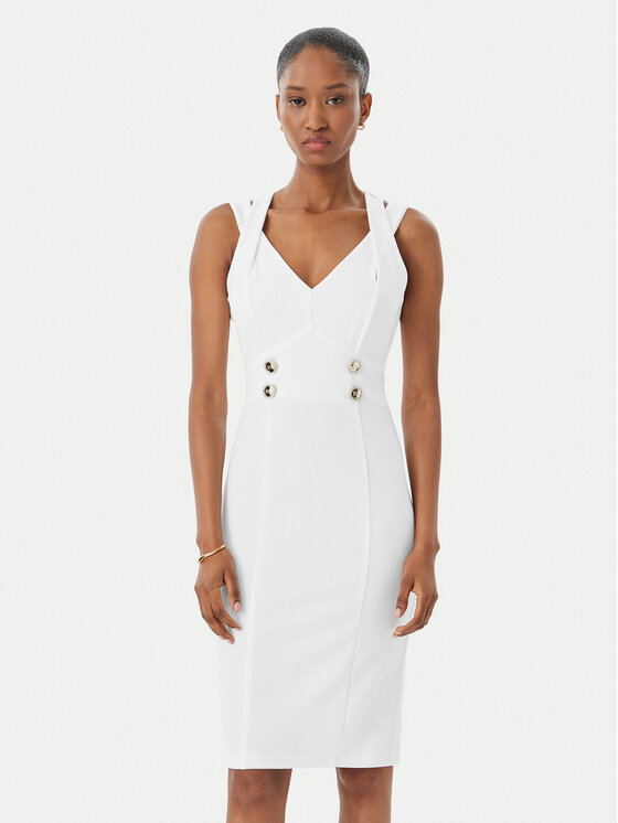 Rinascimento Sukienka koktajlowa CFC0019924002 Biały Regular Fit