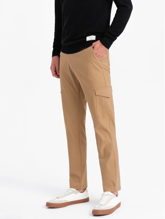 Ombre Ombre Kalhoty z materiálu OM-PACG-0178 Hnědá Regular Fit