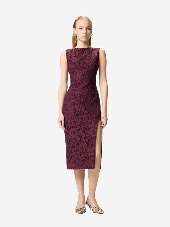 PINKO PINKO Sukienka DRUPA ABITO PIZZO REBRODE Bordowy Slim Fit