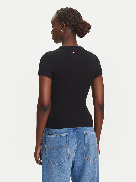 Tommy Jeans Tommy Jeans T-Shirt Script Label DW0DW21402 Μαύρο Slim Fit