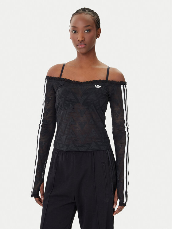 adidas adidas Blúzka Lace Bardot KD0350 Čierna Slim Fit