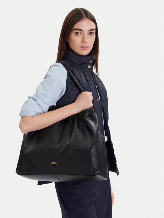 Tommy Hilfiger Tommy Hilfiger Τσάντα Soft Leather Tote AW0AW18308 Μαύρο