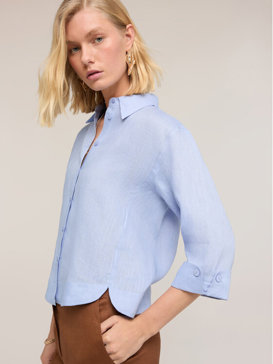 Motivi Motivi Camicia 5020W000521N004 Turchese Cropp Fit