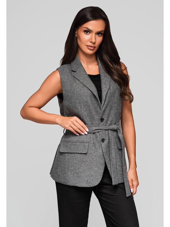 Ombre Ombre Kamizelka LW-BLZV-0102 Szary Regular Fit