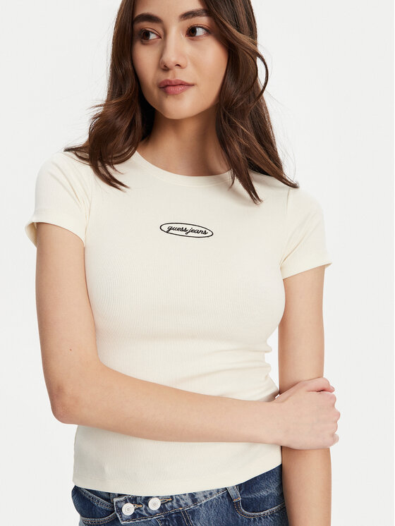 Guess Jeans Guess Jeans T-Shirt W5YP37 KA0H1 Écru Slim Fit