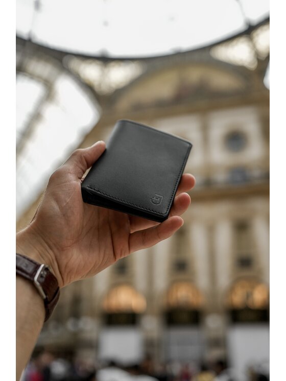 James Hawk James Hawk Mały Portfel Męski Męski skórzany portfel slim z RFID Czarny