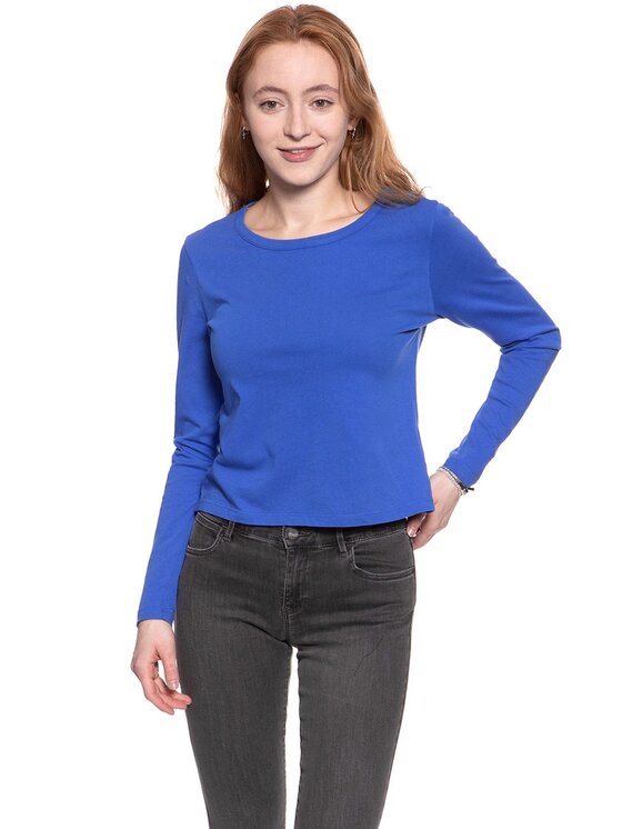 Wrangler Wrangler Bluzka B&Y LS CROP Niebieski Regular Fit