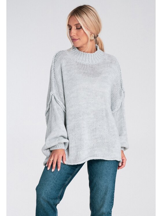 FIGL FIGL Sweter M1238 Szary Regular Fit