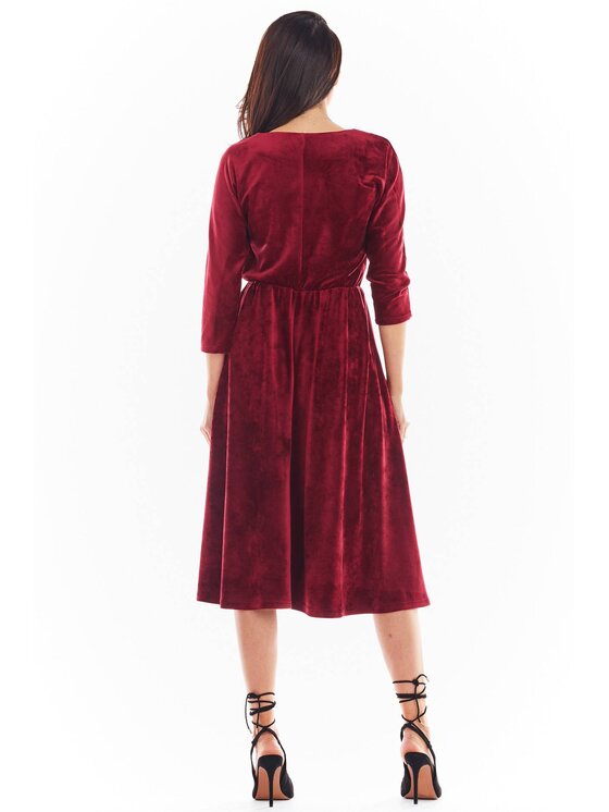 Awama Awama Sukienka dzianinowa A407 Bordowy Basic Fit