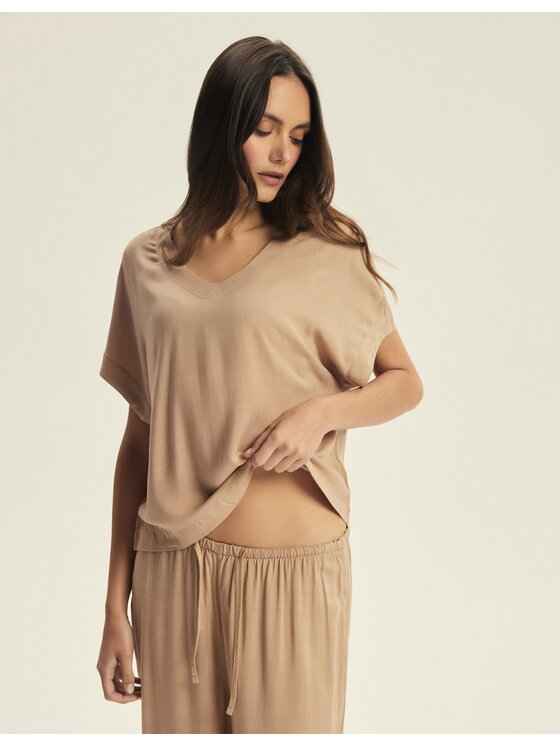 Esotiq Esotiq Piżama 43825 Beżowy Regular Fit