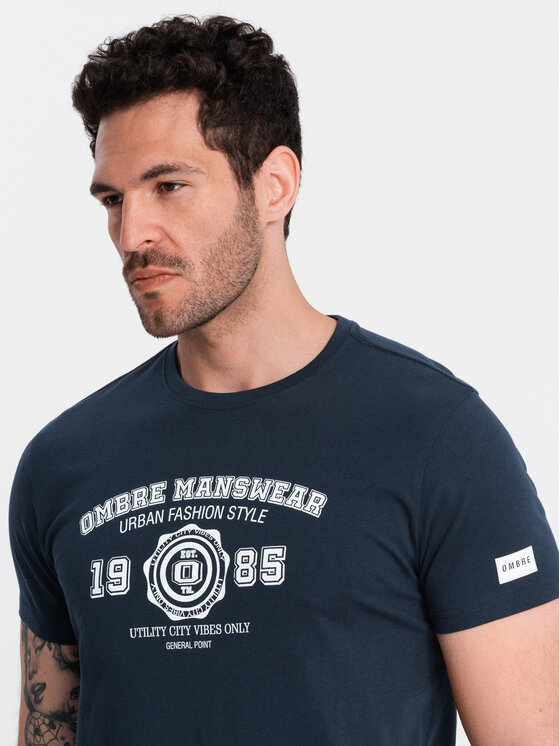 Ombre Ombre T-Shirt OM-TSPT-0137 Tmavomodrá Regular Fit