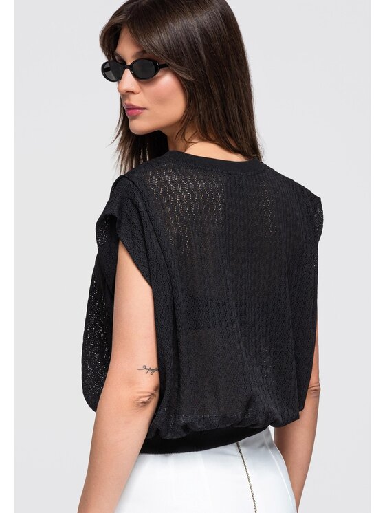 Ombre Ombre Bluzka OW-TS-E0045 Czarny Loose Fit