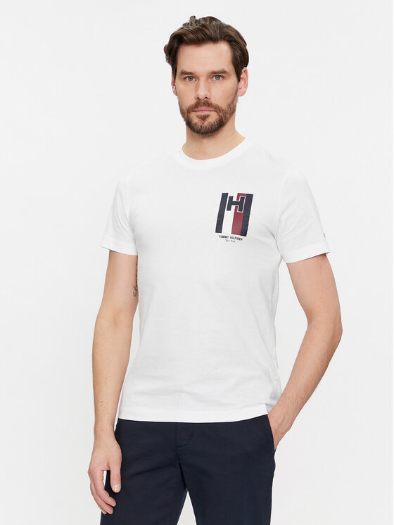 Tommy Hilfiger T-krekls Emblem MW0MW33687 Balts Slim Fit