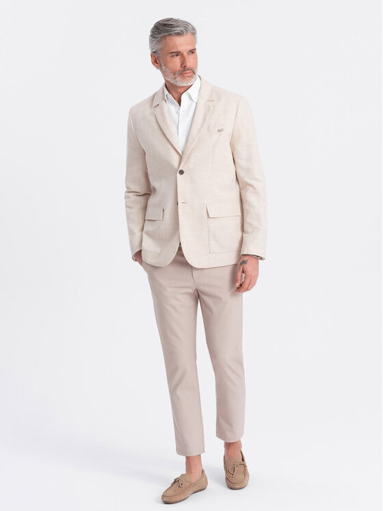 Ombre Ombre Marynarka OM-BLZB-0128 Beżowy Regular Fit