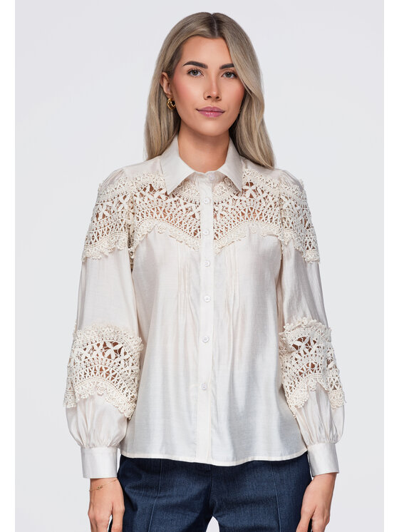 Ombre Ombre Koszula OW-SH-E0075 Beżowy Relaxed Fit