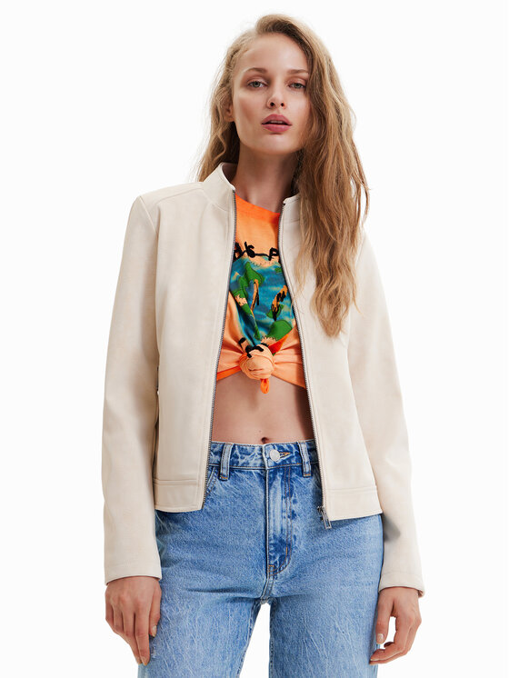 Desigual Desigual Jakna od imitacije kože Detroit 23SWEW02 Écru Regular Fit