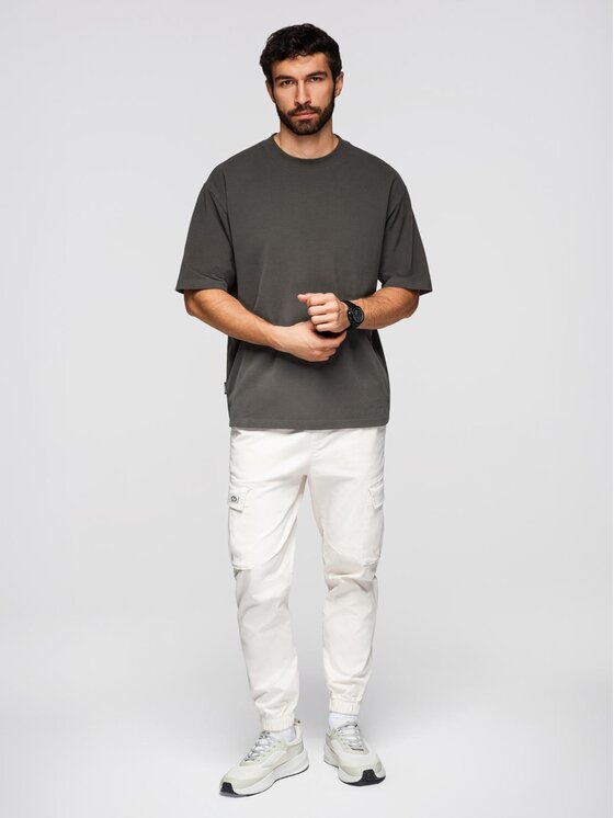 Ombre Ombre T-Shirt OM-TSBC-0267 Szary Loose Fit