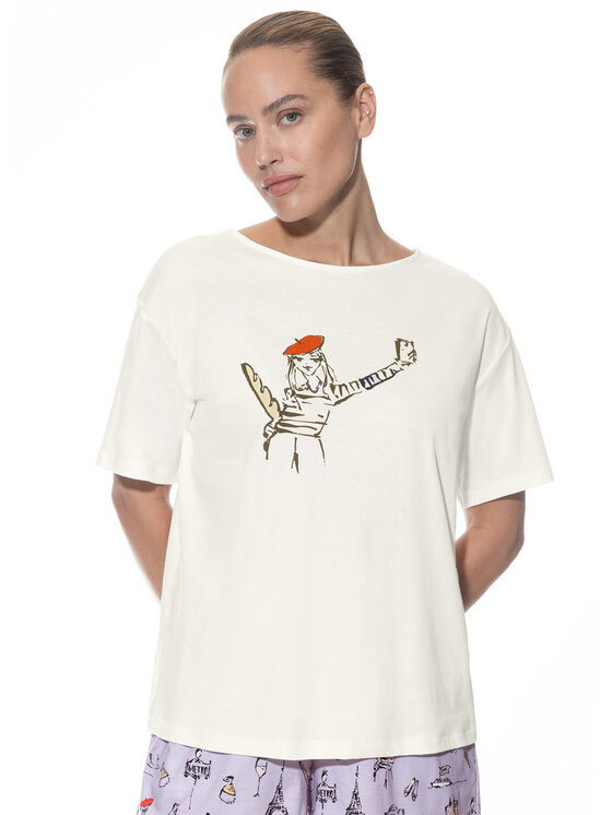 Mey Mey T-Shirt 1210064 Beżowy Comfortable Fit