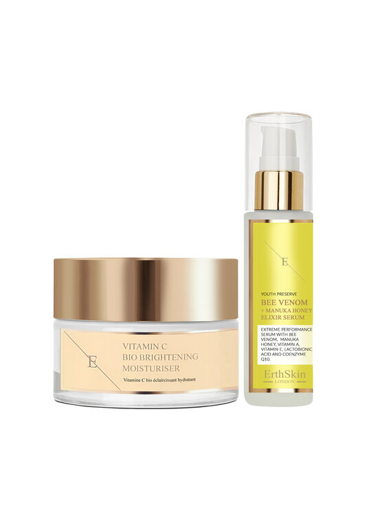 Erthskin London Erthskin London Biorozświetlający krem ​​nawilżający z witaminą C + serum eliksirowe Krem na dzień i na noc