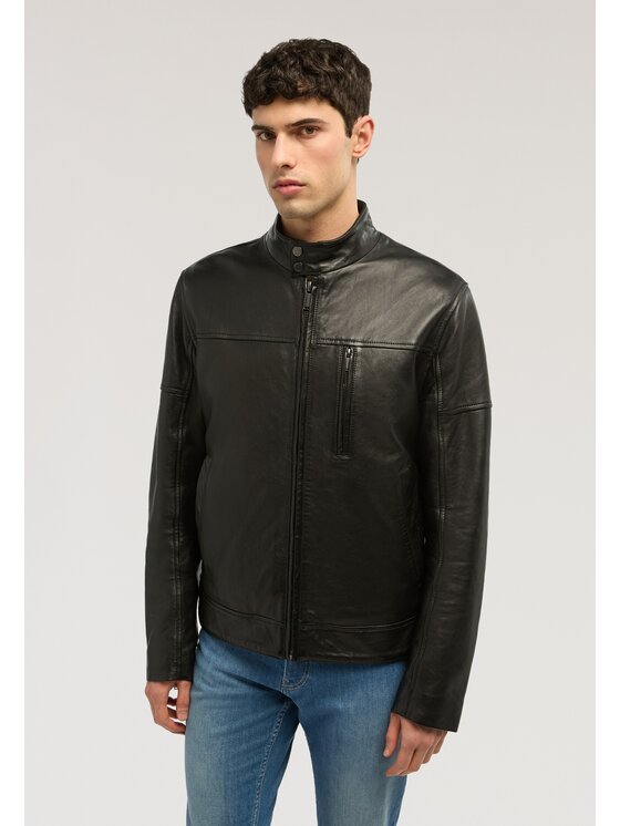 Trussardi Trussardi Kurtka skórzana R301M000054N033 Czarny Regular Fit
