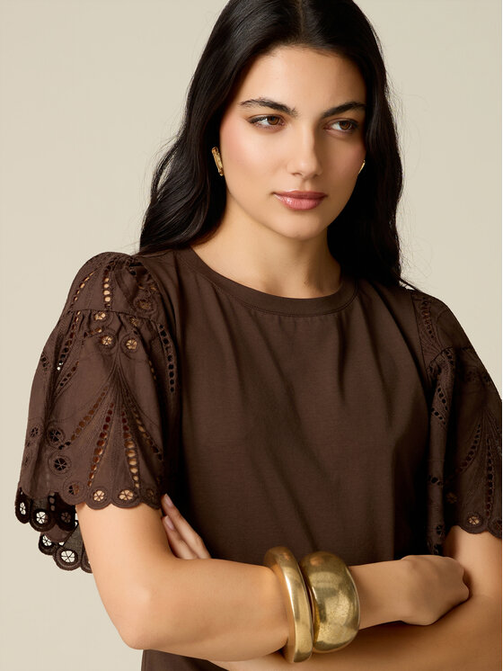 Oltre Oltre T-Shirt G086J004542N0Z2 Brązowy Regular Fit