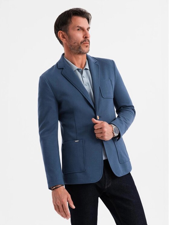 Ombre Ombre Sako OM-BLZB-0101 Modrá Slim Fit
