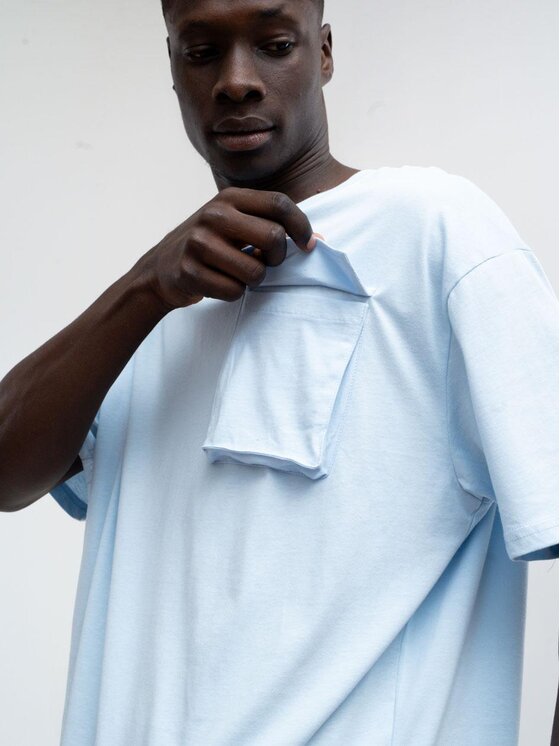 Catch Catch T-Shirt Koszulka Męska Z Krótkim Rękawem Oversize Jasna Niebieska Catch Classic Pocket S Niebieski Oversize
