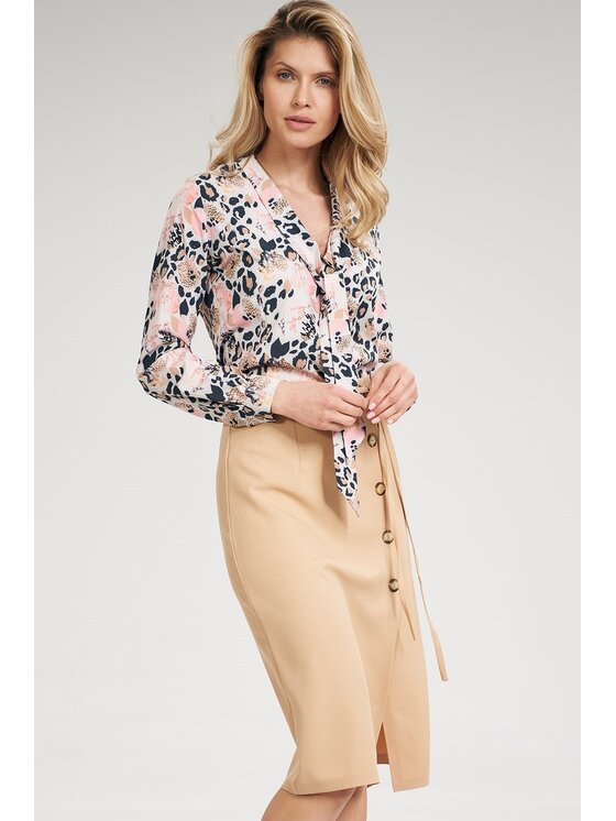 FIGL FIGL Spódnica midi M697 Beżowy Bodycon Fit