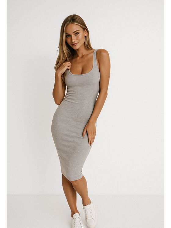 Nudyess Nudyess Sukienka letnia Tina mimi z prążka Szary Fitted Fit