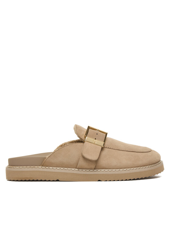 Tommy Hilfiger Tommy Hilfiger Şlapi Th Buckle Fur Suede Mule FW0FW09083 Bej