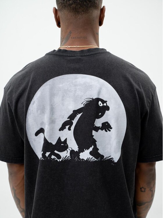 Smerfy Smerfy T-Shirt Koszulka Z Krótkim Rękawem Oversize Męska Sprana Czarna Smerfy Full Moon XL Czarny Oversize