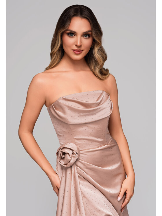 Ombre Ombre Sukienka wieczorowa LA-OM-DLR104 Beżowy Regular Fit