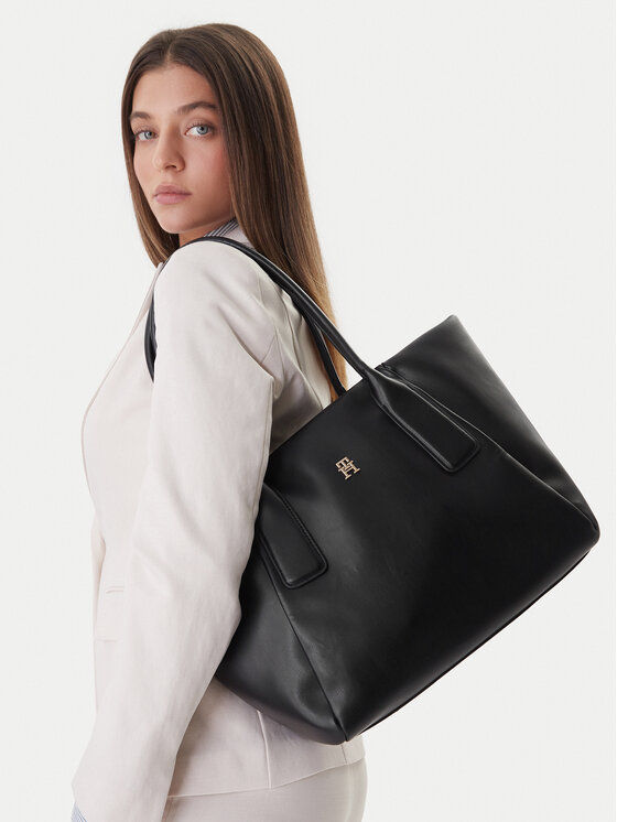 Tommy Hilfiger Geantă Th Essential Tote AW0AW18374 Negru