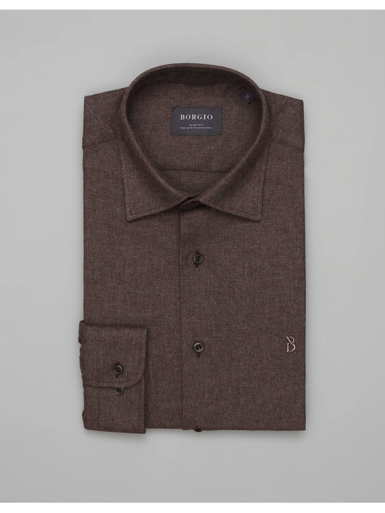 Borgio Borgio Koszula flumeri 00512 Brązowy Slim Fit