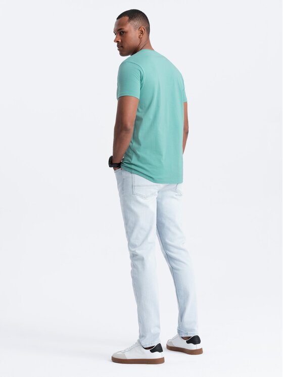 Ombre Ombre T-Shirt OM-TSBS-0145 Turkusowy Regular Fit