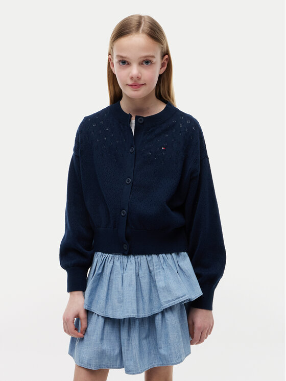 Tommy Hilfiger Cardigan Pointelle KG0KG09503 Bleumarin Relaxed Fit