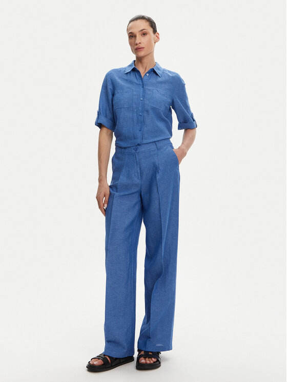 Olsen Olsen Bavlnené nohavice 14002406 Modrá Wide Leg