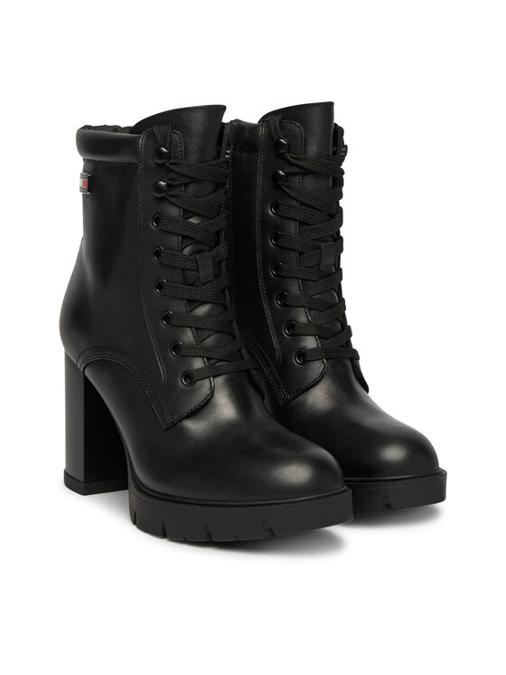 Tommy Jeans Tommy Jeans Боти Tjw Lace Up High Heel Boots EN0EN03109 Черен