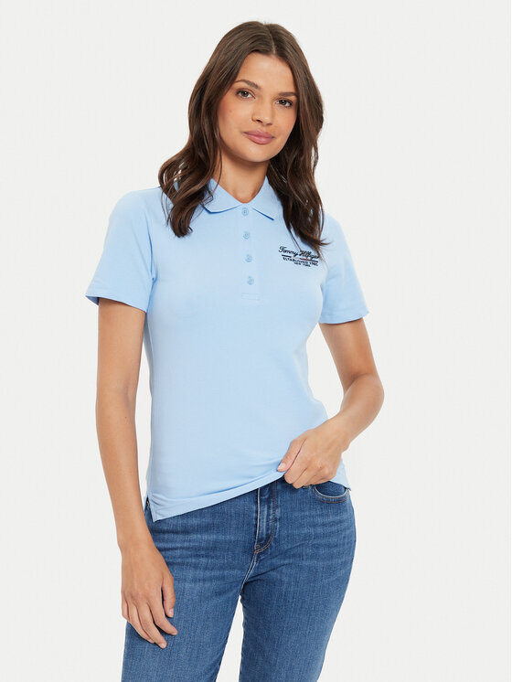 Tommy Hilfiger Tommy Hilfiger Polokošile Script WW0WW43624 Světle modrá Slim Fit