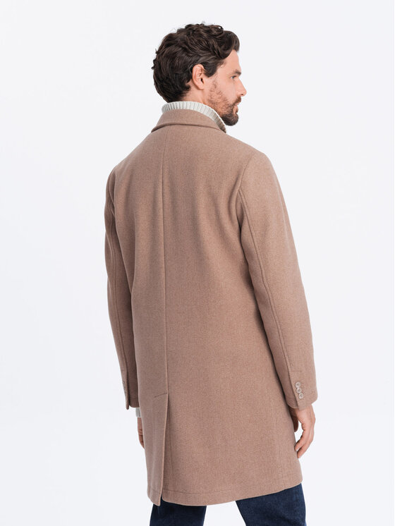 Ombre Ombre Płaszcz przejściowy OM-COWC-0104 Beżowy Regular Fit